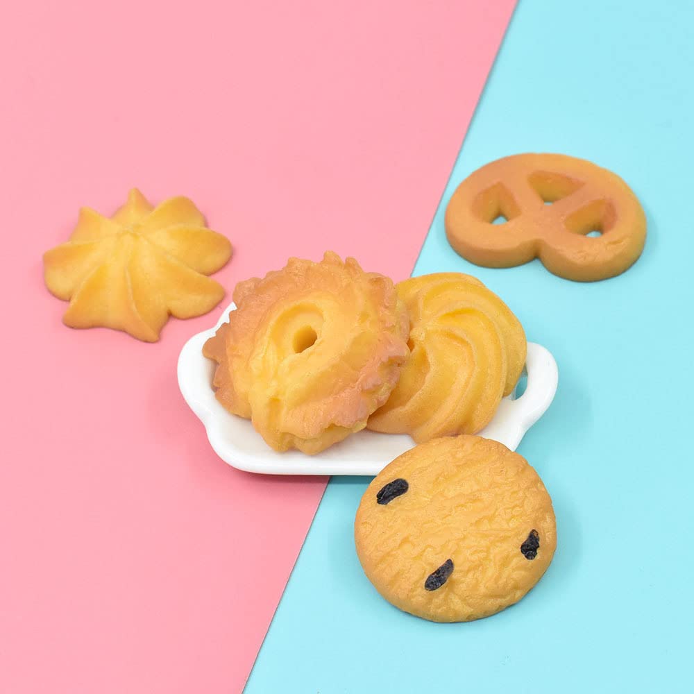 X Hot Popcorn 60Pcs Fake Cookies Mini Fake Cookies Artificial Pastries Food Fake Biscuits Model for DIY Craft Home Kitchen Decor