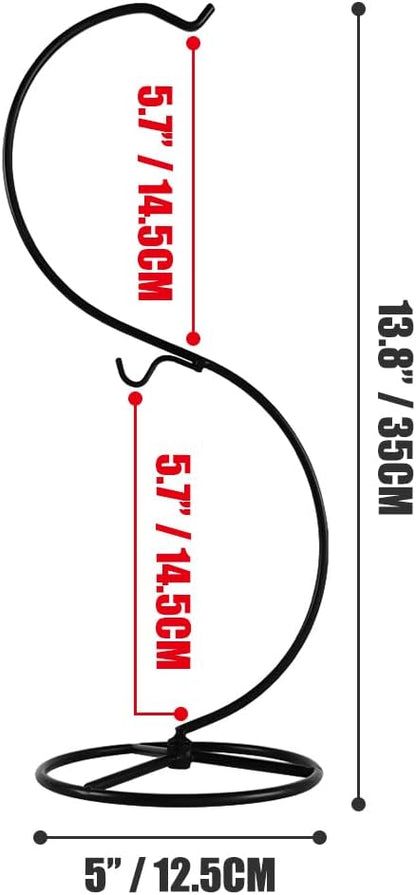 13 Inch Globe(5inch), (1, 13.8x5"Black) Unique Ornament Display Stand, Black Metal Ornament Hanger Stand, S-type Two