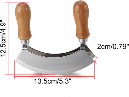 4.9 Inch Mezzaluna Knife, Sharp Double Blade Chopping Knife, Pizza Cutter, Stainless Steel Mincing Knife