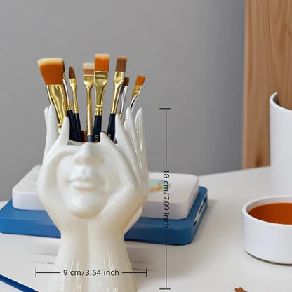 Babluble Paint Brush Holder,Ceramic Brush Organizer,Art Supply Organizer for desk,Small Flower Vase (White, Small)