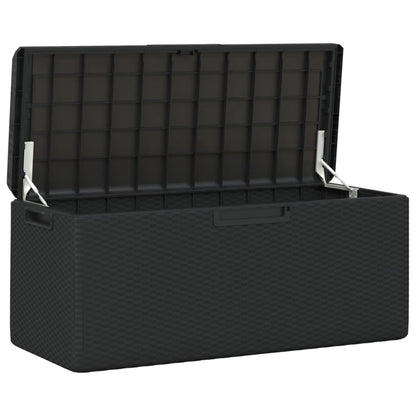 RCODSSK Rattan Look PP Storage Box with Seat Cushion, 92.5 gal Anthracite Patio Storage Chest for Cushions, Pillows, Blankets, and Toys, Gas-Lift Design, Lockable Outdoor for Garden