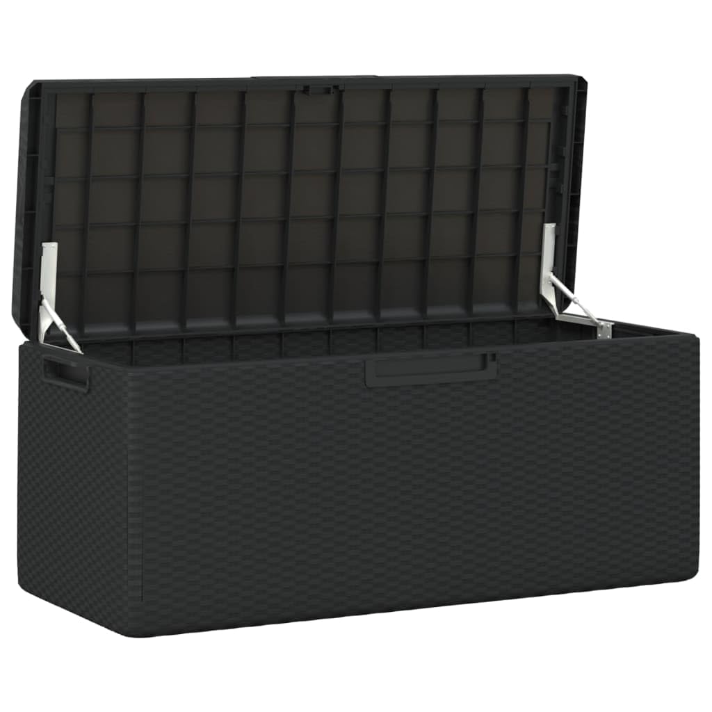 hliofuir Patio Storage Box, 92.5 Gallon Deck Box for Garden and Terrace, Synthetic Polypropylene Outdoor Container with Gas-Lift Lid, Anthracite, 48.8 x 48.8 x 23.2 in