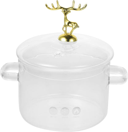 Tofficu Borosilicate Clear Soup Pot with Lid, Christmas Elk Cooking Noodle Pot, Household Kitchen Pan