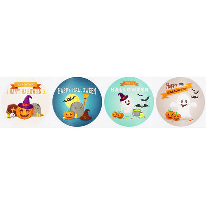 Happy Halloween Stickers 2.5 Inch Round Circle Dots 4 Different Designs 100 Total Adhesive Stickers