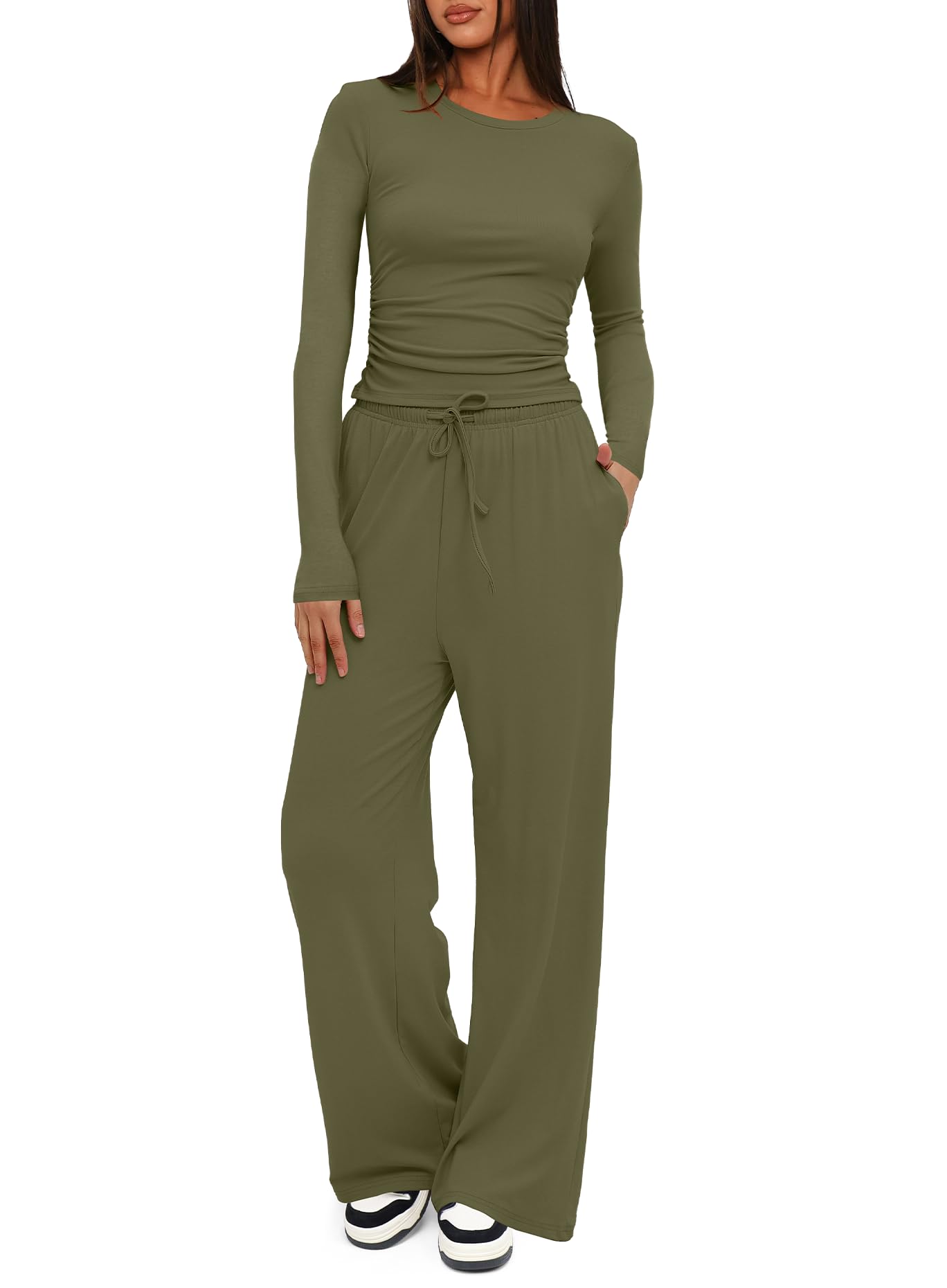 Darong Women's 2 Piece Sets 2025 Fall Outfits Long Sleeve Wide Leg Tracksuits Casual Lounge Set Matching Sets