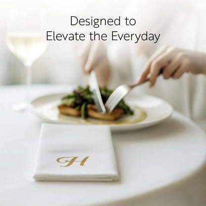 15.8 7.9 Inch 50 Luxenap X Linen-Feel Guest Towels, Disposable Striped Hand Towels - Silver Letter 'U', Cursive Font