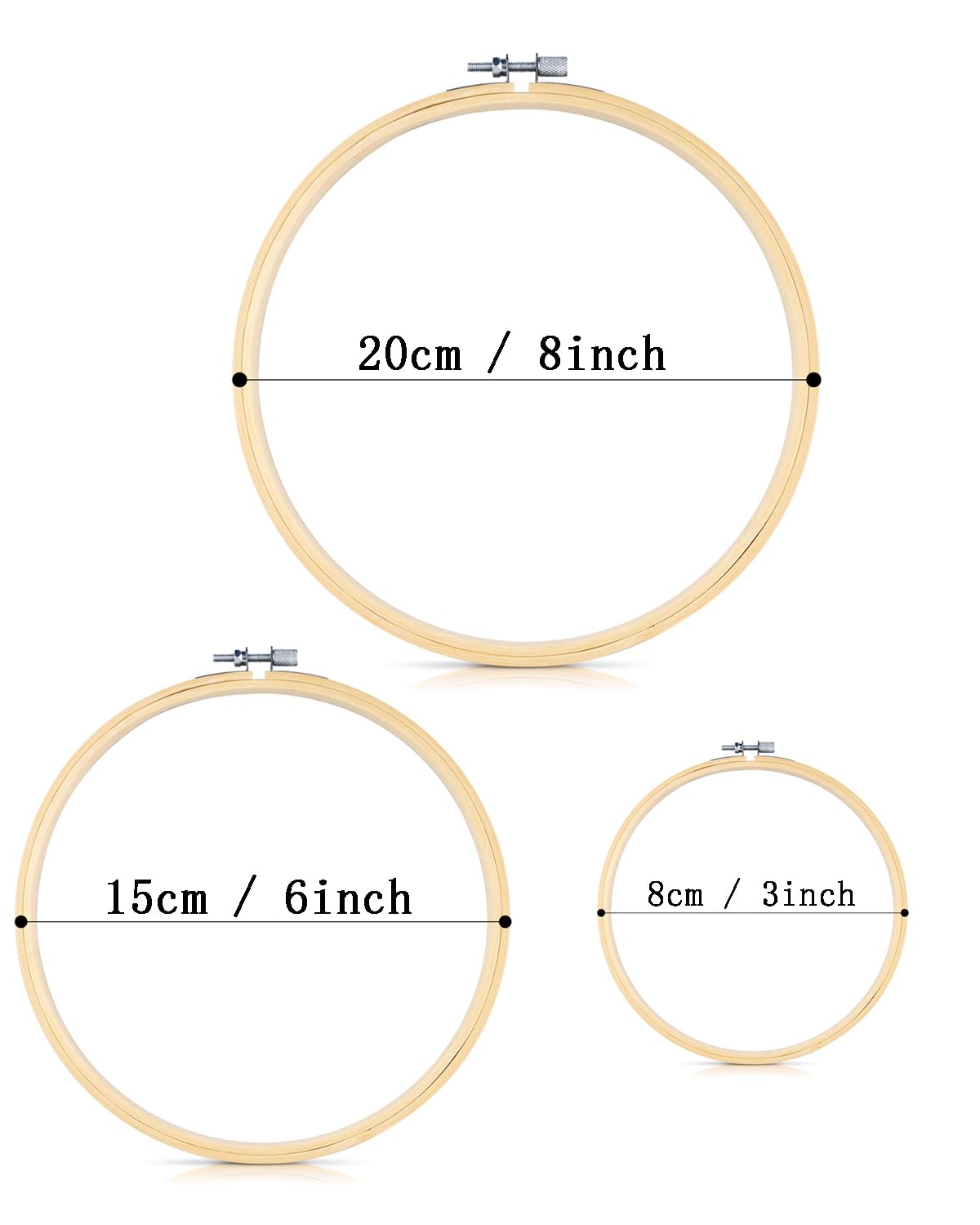 TINDTOP Beech Wood Embroidery Hoop Stand, with 3pcs Embroidery Hoops (3inch + 6inch + 8inch), Adjustable Rotated Wooden Embroidery Hoop Holder for Cross Stitch and Embroidery Projects