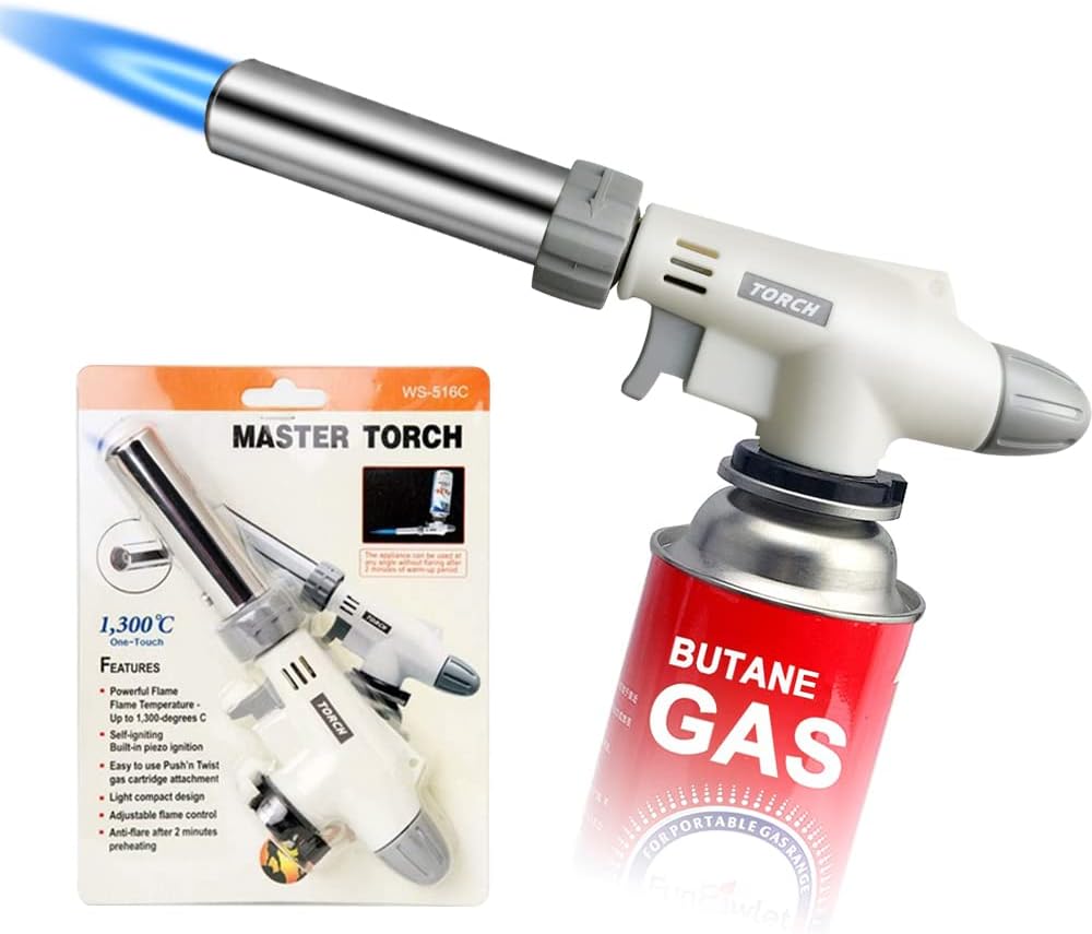 Butane Torch Kitchen Blow Lighter, IEIK 360 Degree Reverse Culinary Torch with Safety Lock and Adjustable Flame (Butane