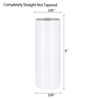 YOUKE OLA 24 Pack Sublimation Tumblers Straight Skinny Blanks 20oz for Heat Transfer, Individual Gift Boxed, Double Wall Insulated Tumbler with Shrink Wrap Films & Heat Tape & Straws, White