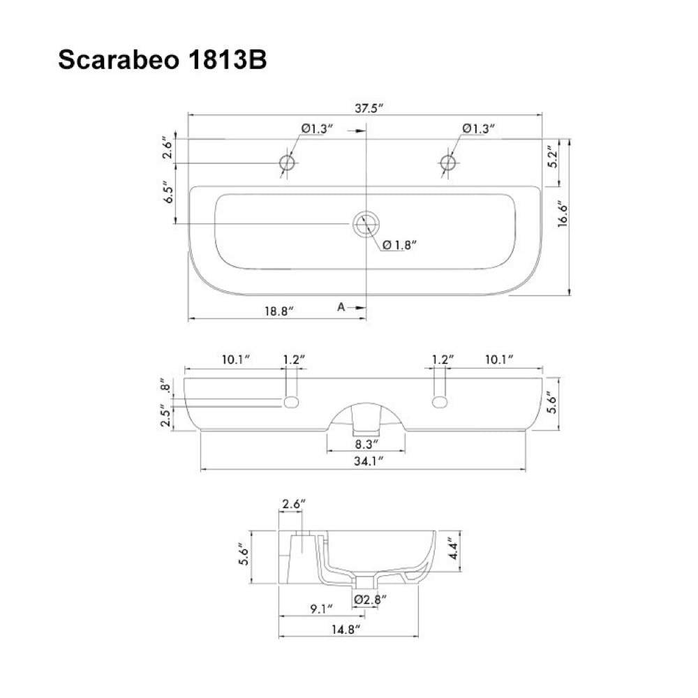 Scarabeo 1813B-Two Hole Bathroom Sink, One Size, White