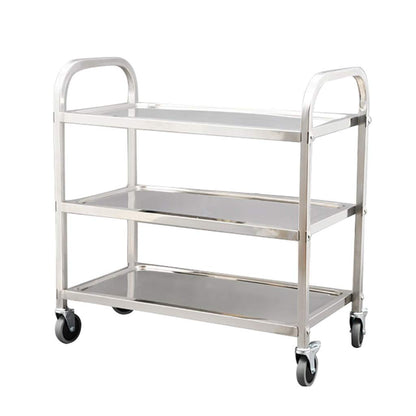 YGwnjqr Stainless Steel 3-Layer Serving Trolley | Rolling Tea Cart for Hotel & Restaurant | Mobile Dining Storage Cart with Dessert Tools | Furniture Solution,