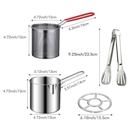 Deep Fryer Pot with Basket and Handle, Stainless Steel Frying Pan Mini Fryer Soup Pot with Tongs and Lid Japanese Tempura Fryer Deep Fryers Frying Pot for Fish Shrimp Chicken and Fries