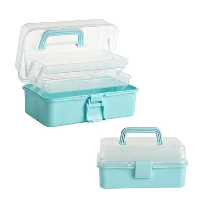 WINDAWNKE 3 Layers Blue Craft Art Box, Plastic Portable Tackle Box, Sewing Organizer for Crafts, Sewing Supplies, Jewelry and Tools