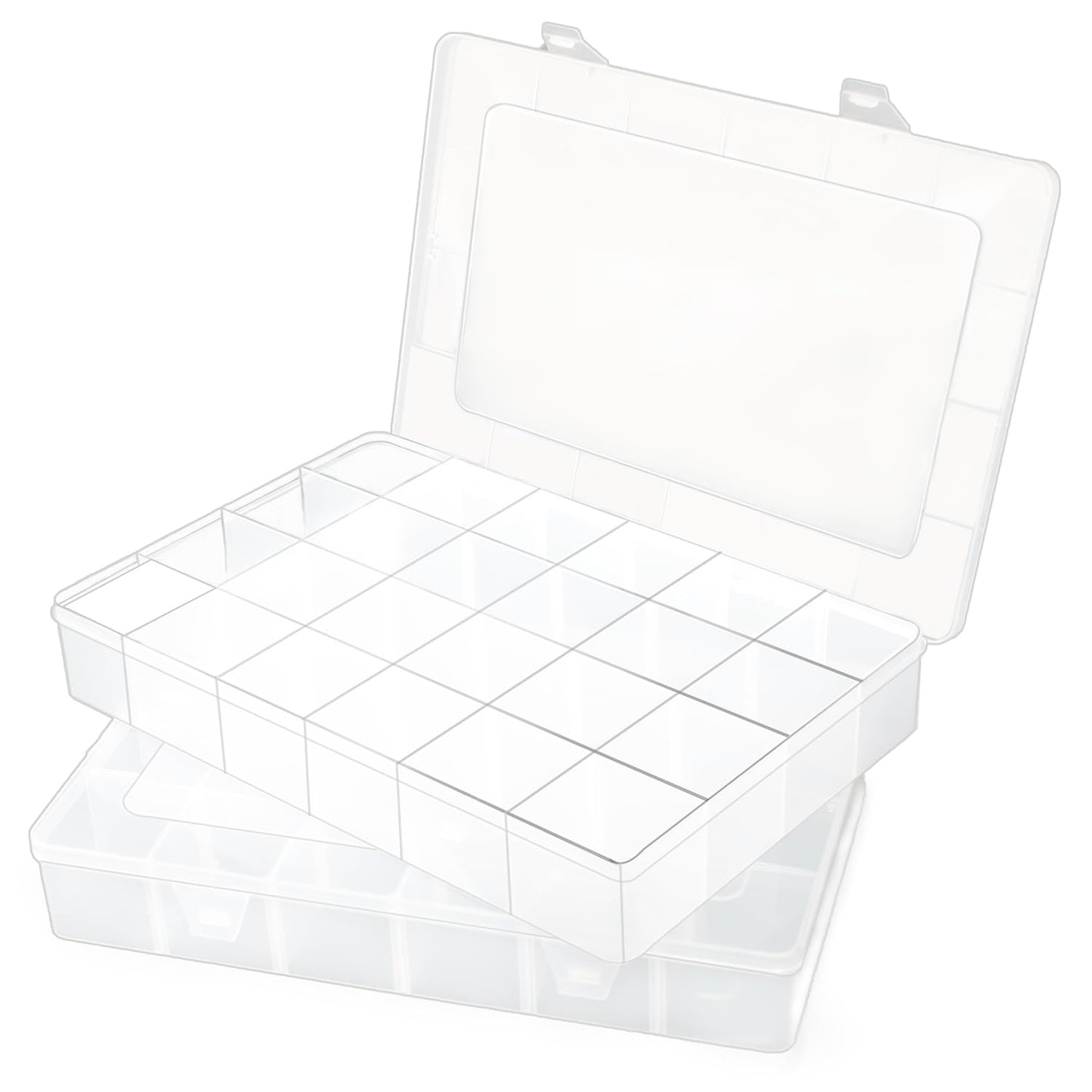 2 Pcs Large 24 Grids Plastic Organizer Box, Grids Clear Plastic Organizer Box, for kitchen Storage, Party and Travel