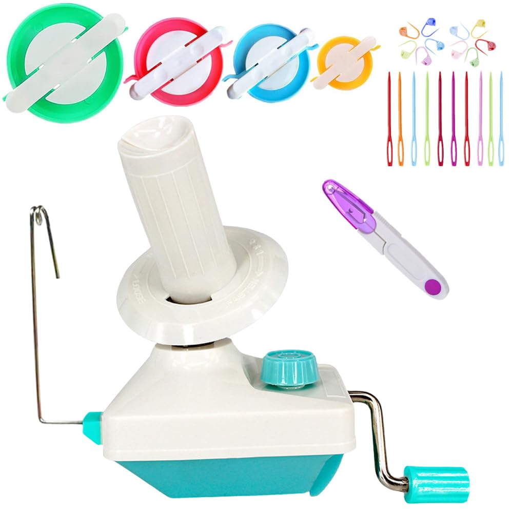 Yarn Ball Winder, Convenient Yarn Winder for Yarn,Yarn Swift and Ball Winder Combo with Easy Installation for Yarn Storage +1 Set 4 Size Pompom Maker+20 Pieces Stitch Knitting Needles+1 PCS Scissors