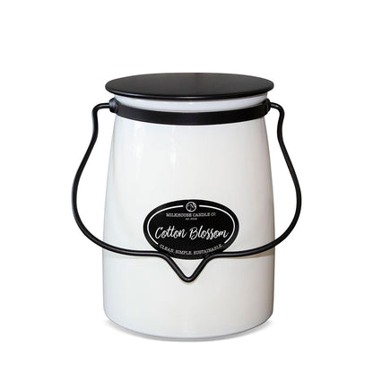 Milkhouse Candle Company Cotton Blossom Soy Candle - Cotton & Sea Grass | Dewy Violet | Powdery Musk Scented - 22 oz Butter Jar with Lid, 120+ Hours of Burn Time, Made in the USA