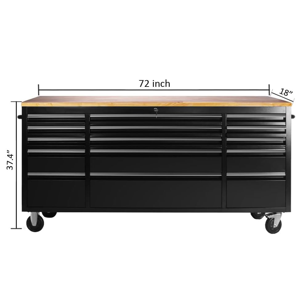 AnorTrek 72 inch Tool Chest with 15 Drawers for Garage, Workbench and Repair Store, Tool Cabinet -Black (72 inch Tool Chest- Black)
