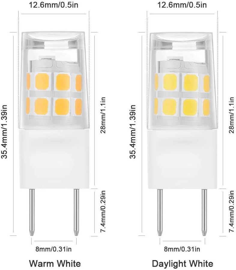 5 Pack-T4 JCD Bi-Pin G8 2Watt LED Light Bulbs, Warm White JCD Type T4 G8 Under Cabinet Puck Lamp for Kitchen Lighting