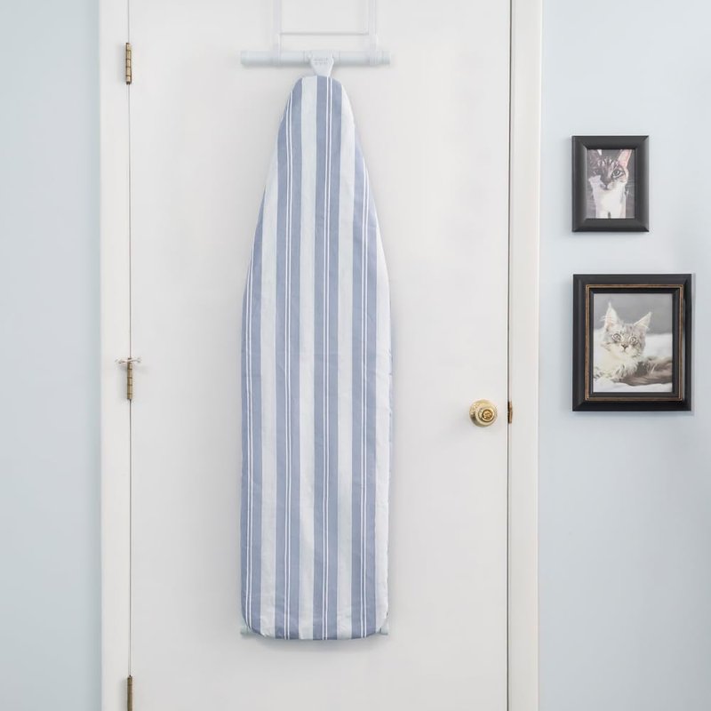 Ironing Board Full Size; Made in USA by Seymour Home Products (Blue Stripe) Bundle Includes Cover, Pad, and Silicone Iron Rest | Iron Board w/Steel T-Legs Adjustable from Tabletop up to 35" High