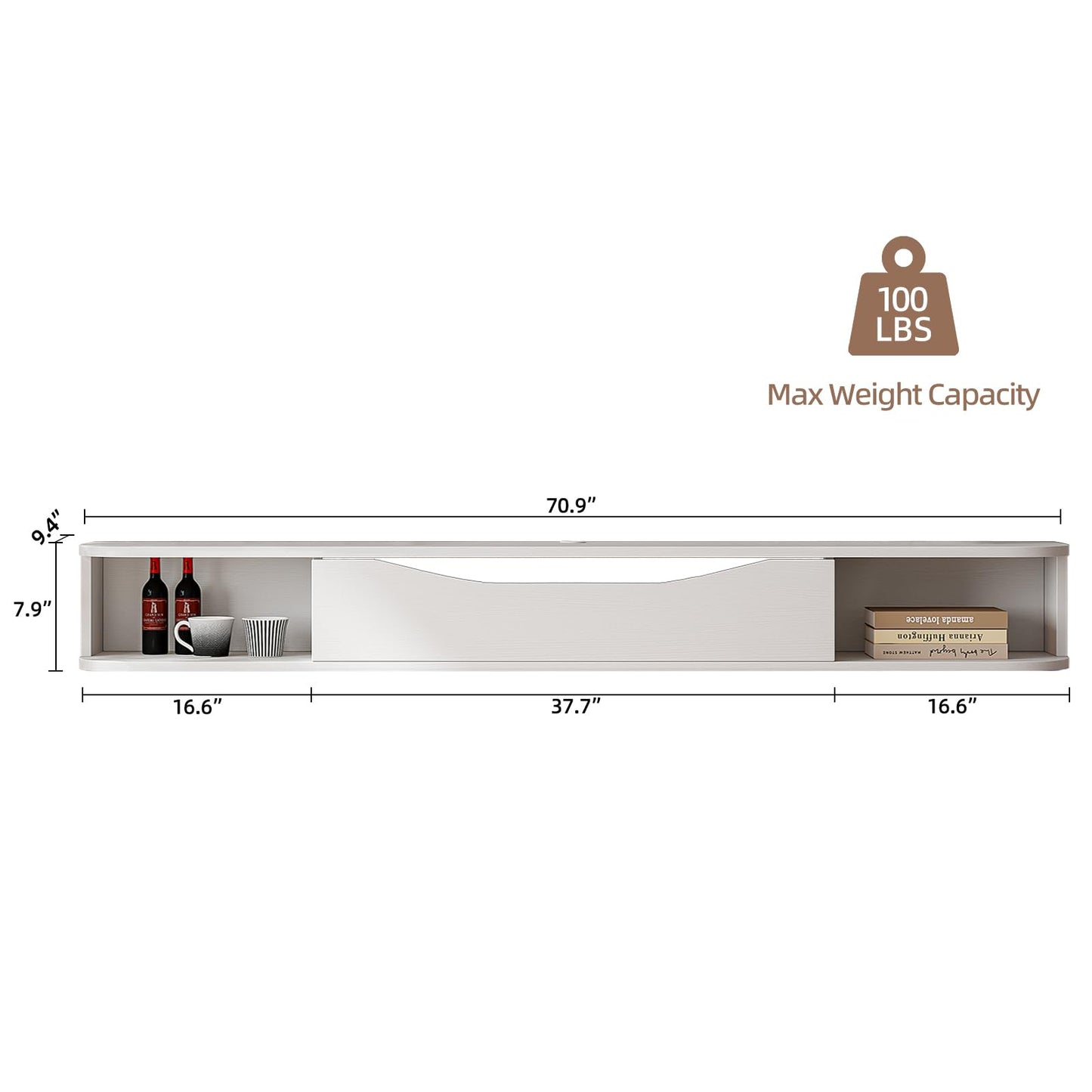 FurniNova 70'' Floating TV Stand, Modern Wall Mounted Media Console for 75 inch TV,Floating Entertainment Center with Storage,Under TV Shelf for Living Room Bedroom,White