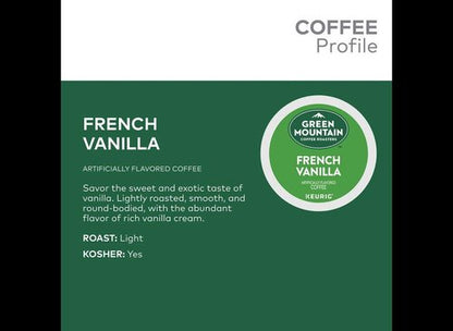 Green Mountain Coffee French Vanilla K-Cup Pods - Light Roast, 144 Count (6 Boxes of 24 Pods)