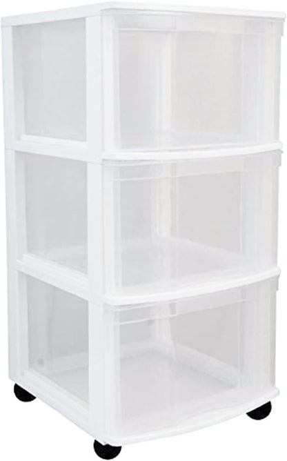 Gracious Living Classic 3 Drawer Organizer Cart, Plastic Storage Dresser with Caster Wheels for Home and Office