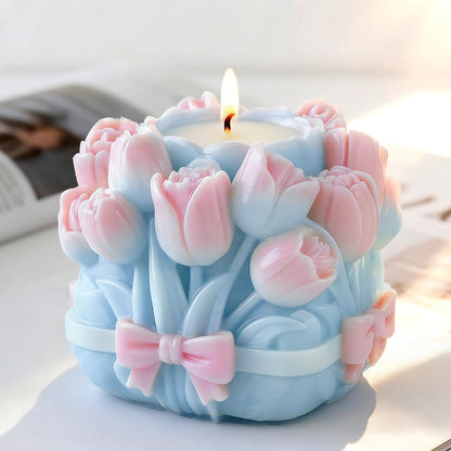 3D Tulip Bouquet Flower Silicone Mold for Scented Candles Handmade Soap Making Tulip Bouquets Cylinder Flower Molds Silicone Candle Molds for Candle Making Supplies Floral Decor Plaster Resin Mold