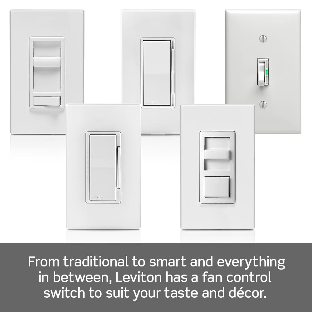 Leviton SureSlide Ceiling Fan Wall Switch, Quiet 3-Speed Fan Control, 1.5 Amps, 661F-10T, Light Almond