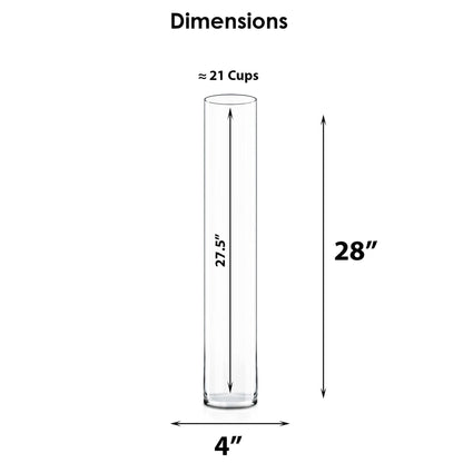CYS Excel Clear Glass Cylinder Vase (H:28" D:4") | Multiple Size Choices Glass Flower Vase Centerpieces | Hurricane Floating Candle Holder Vase