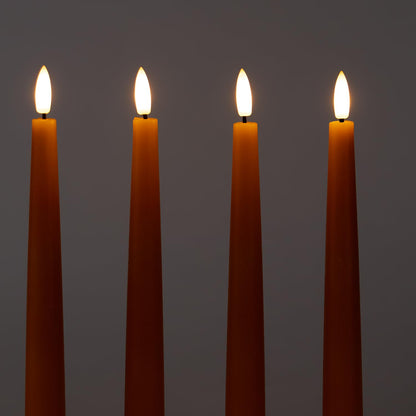 Fanna 9.6" Orange Real Wax Flameless Taper Candles with Timer, Battery Operated Led Candlesticks for Halloween, Harvest and Fall, Remote and Batteries Included - Set of 4