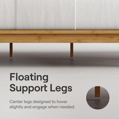 Nectar Bamboo Platform Bed Frame - Queen - Natural - Floating Center Support Legs - 12” Height - Easy Tool Free Set Up - Contemporary and Durable - Sturdy Wooden Support Slats - Holds Up To 800 Pounds