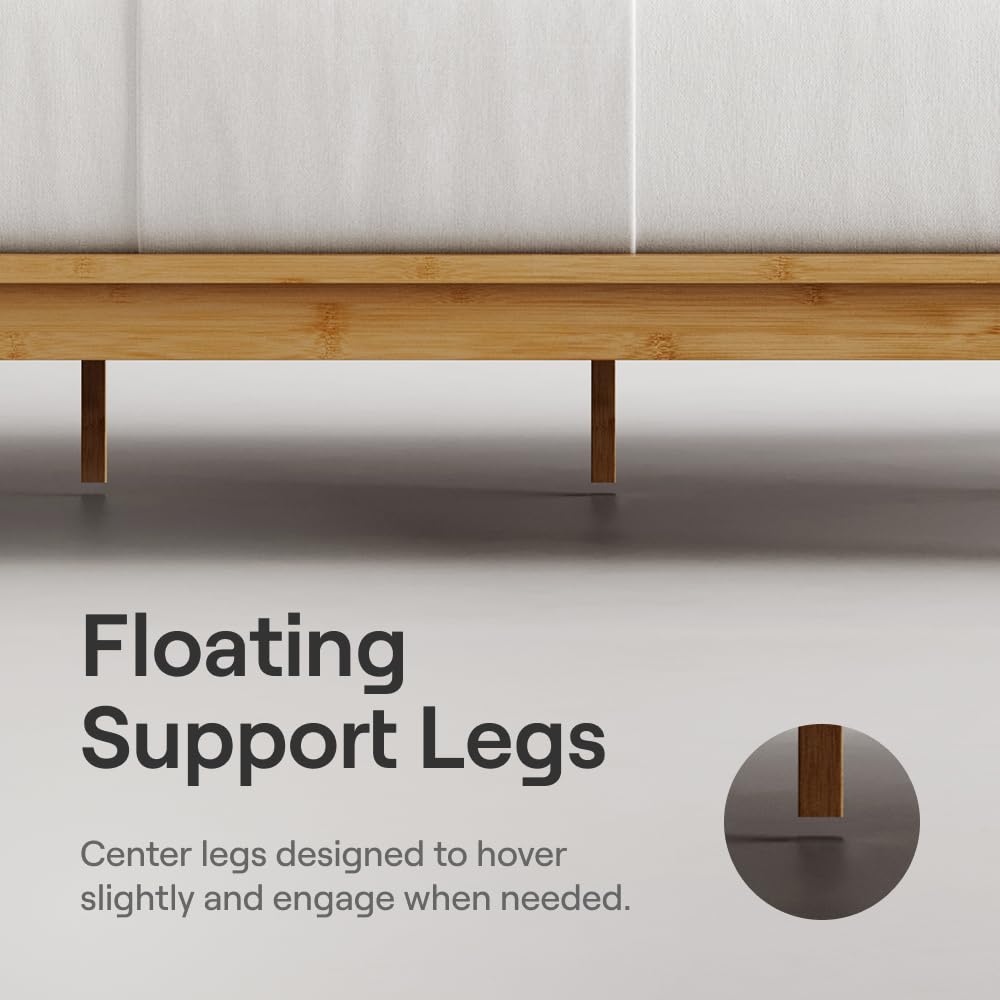 Nectar Bamboo Platform Bed Frame - Twin - Natural - Floating Center Support Legs - 12” Height - Easy Tool Free Set Up - Contemporary and Durable - Sturdy Wooden Support Slats - Holds Up to 500 Pounds