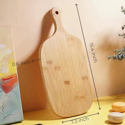 Bamboo Cutting Board for Pizza, Fruit, Meat, Cheese Platter, 15.4 x 7.3 Inch with Handle