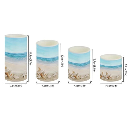 NETILGEN Flickering Flameless LED Pillar Candles with 18-Key Remote Battery Operated Color Changing Tea Lights Fake Candles, Set of 4, Beach Starfish Blue