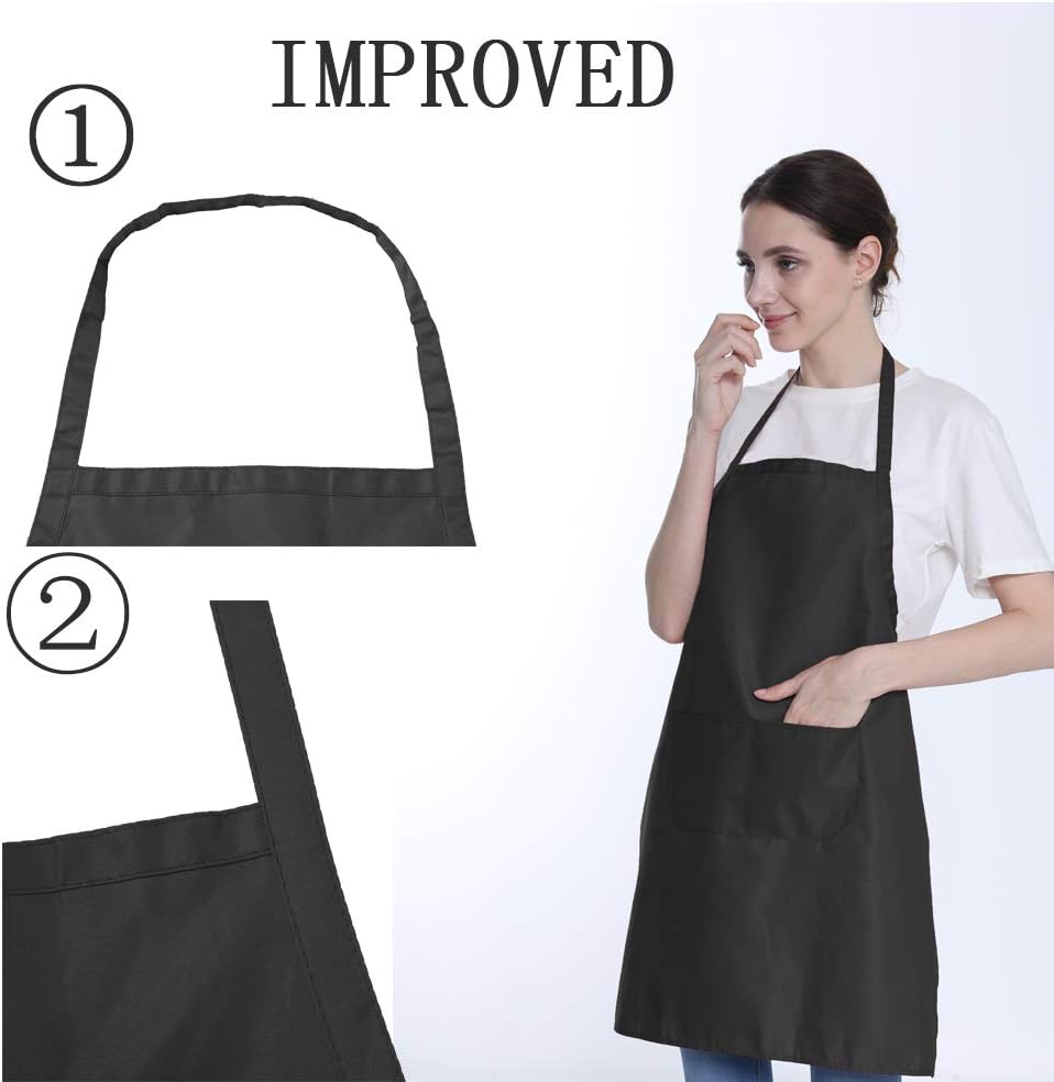 16PCS 2 Pockets(16, Total of Black Bib Aprons Bulk for Women Men-Adult Waitress Chef Cooking Kitchen Aprons with Black)