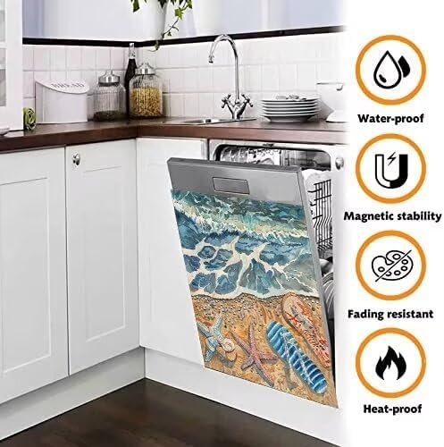 Beach Starfish Dishwasher Magnet Cover, 23" x 26" Kitchen Decor, Summer Decorative Cover for Home Cabinet