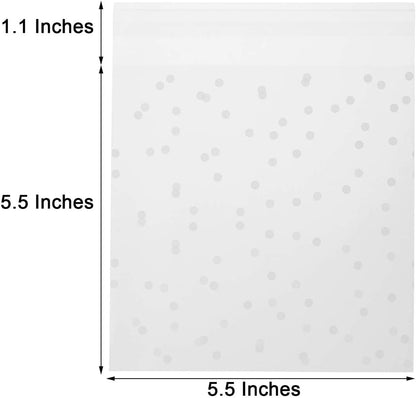 Vasdoo Self Adhesive Treat Cellophane Cookie Bag - White Polka Dot Party Favor Bag (5.5 x 5.5 inches, 100 Pcs)
