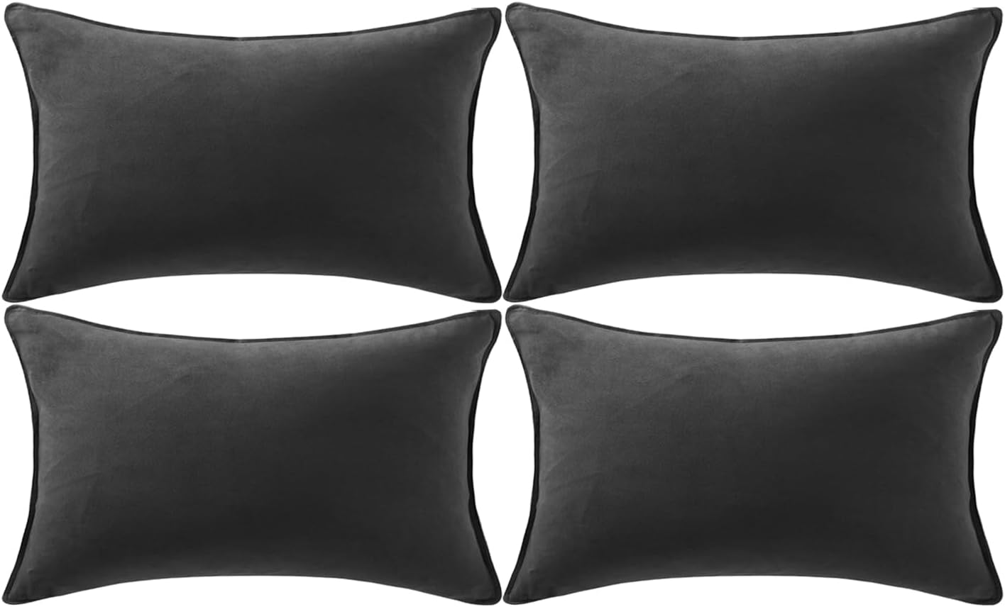 Fancy Homi 2 Packs 14x24 Inch 35x60 cm Black Long Lumbar Decorative Throw Pillow Covers for Living Room Couch Bed Sofa
