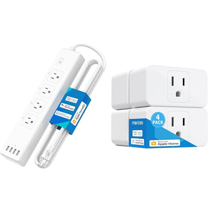 meross Smart Plug Power Strip, WiFi Flat Outlet 15A Compatible with Apple HomeKit, Siri, Alexa, Google Assistant & SmartThings, with 4 AC Outlets & 4 USB Ports, 6 Feet Surge Protector Extender