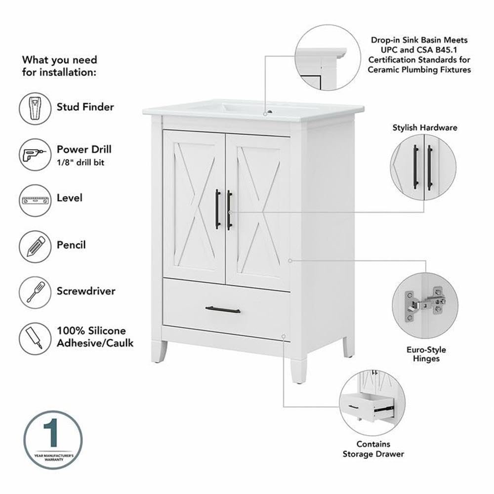 Bush Home Key West 48W Double Vanity Set with Sinks and Medicine Cabinets in White Ash