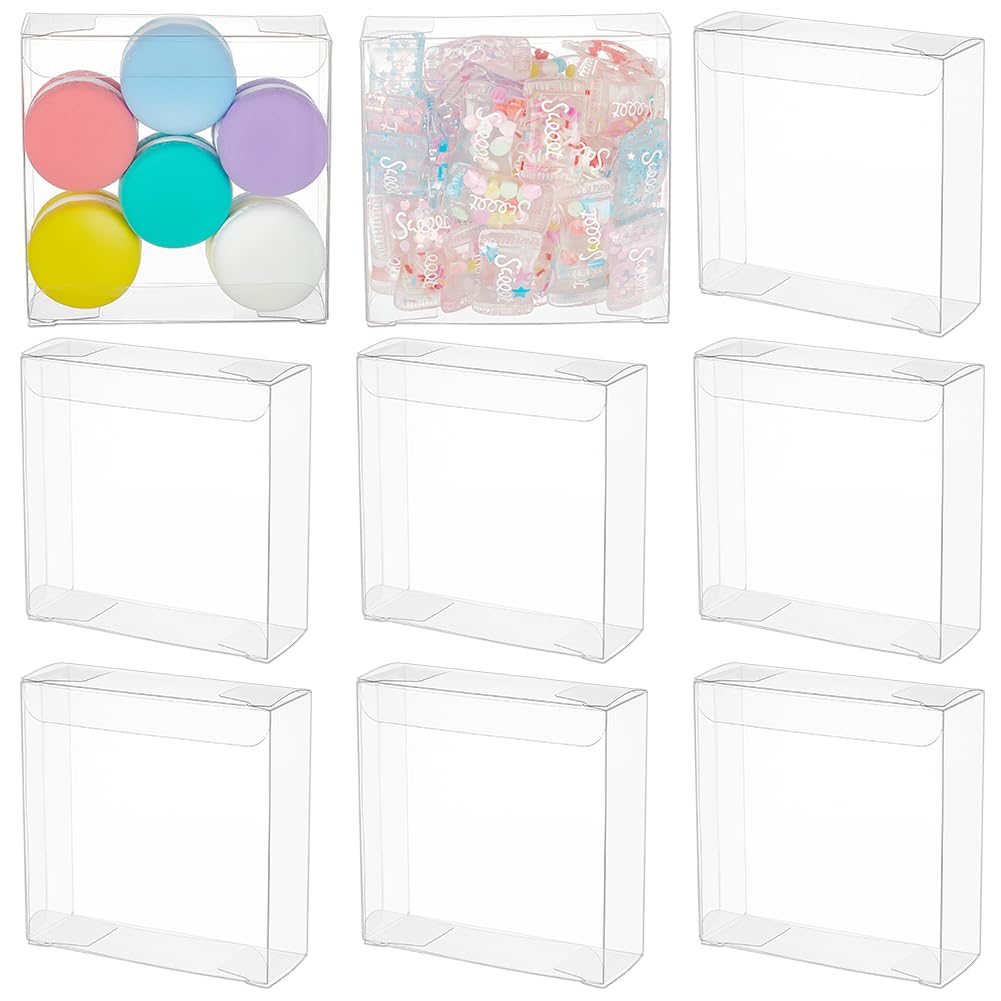 BENECREAT 20Pcs Clear Gift Boxes, 3.5x3.5x1.2inch PVC Wedding Favour Boxes for Candy Chocolate, Birthday Present Contains, Party Favor, Festival Gift Packaging