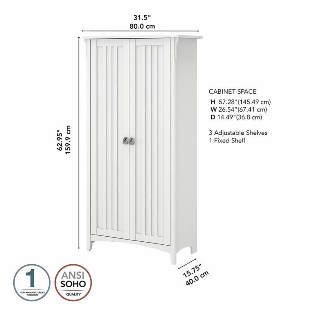 Bush Home Salinas Tall Storage Cabinet with Doors in Shiplap Gray and Pure White, Office Storage Unit, Organizer for Home or Workspace, Adjustable Shelving