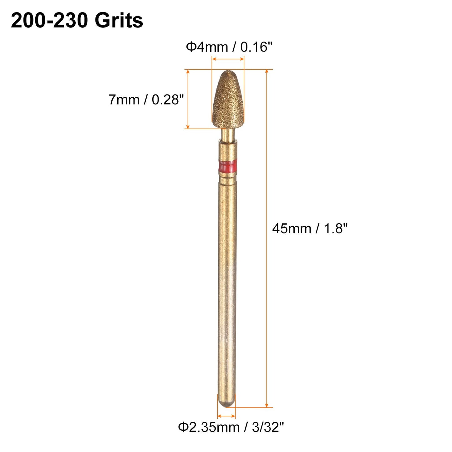 HARFINGTON 20pcs 200-230 Grits Diamond Grinding Bit 4mm Bullet-Head 2.35mm Shank 7mm Length Titanium Plated Stone Sanding Drill Bits Rotary Tool for Nails Grinding Polishing
