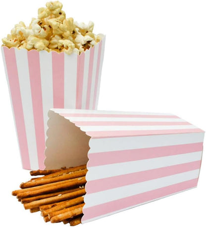 24pcs Mini Paper Popcorn Boxes - Candy Container for Party Favor Supplies, Pink-Striped Design