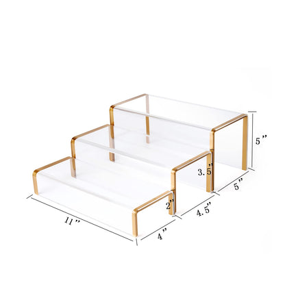 Purse Display Stand, 6mm Thick Clear Acrylic Risers Display Stands, Gold Shoe Display Riser, 3 Pack Luxury Handbag Bag Wallet Shoes Jewelry Perfume Display Showcase for Closet Retail Vendor Store