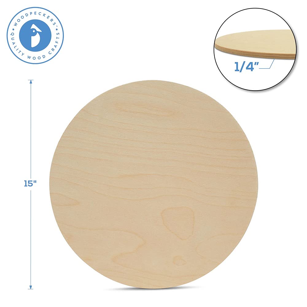 Wood Circles 15 inch, 1/4 Inch Thick, Birch Plywood Discs, Pack of 1 Unfinished Wood Circles for Crafts, Wood Rounds by Woodpeckers
