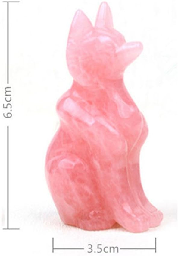 AITELEI Natural Hand Carved Pink Rose Quartz Fox Statue Charm for Good Luck, Grounding Stone Protection Decor