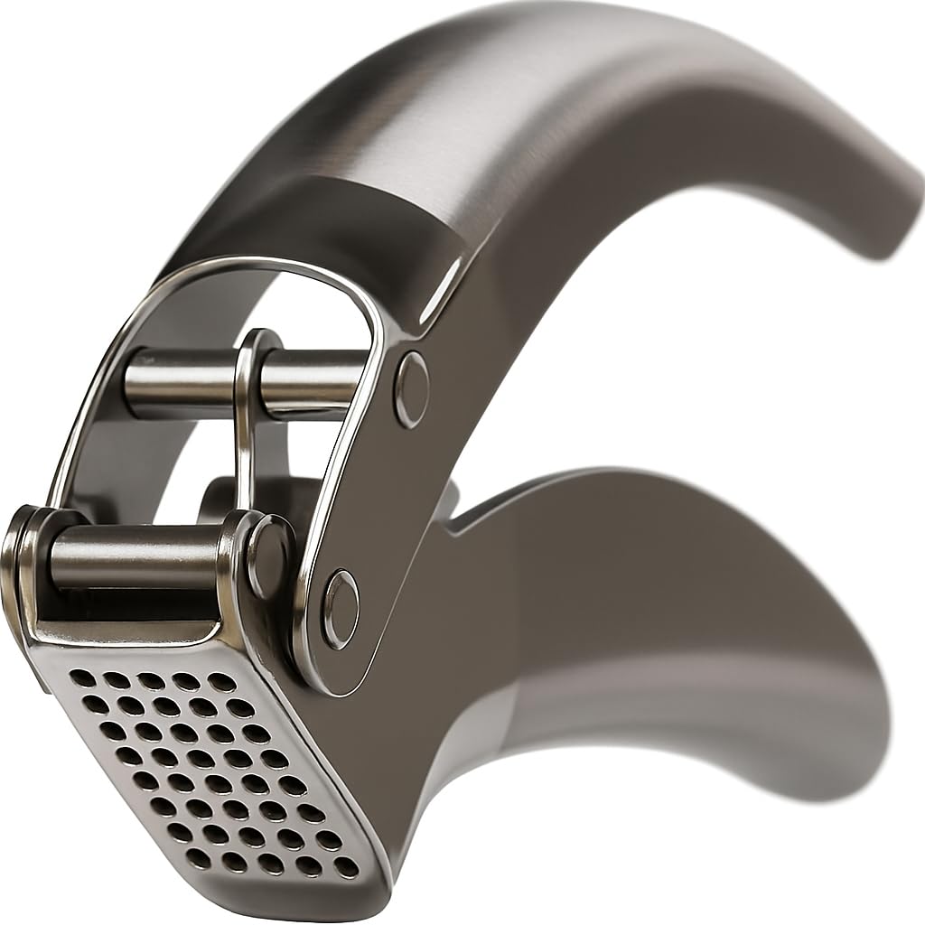 Coolklick Heavy Duty Garlic Press, No Peeling Needed, Stainless Steel Professional Garlic Mincer & Crusher, Dual Lever-Assisted Design with Large Capacity Chamber for Effortless Garlic Crushing.