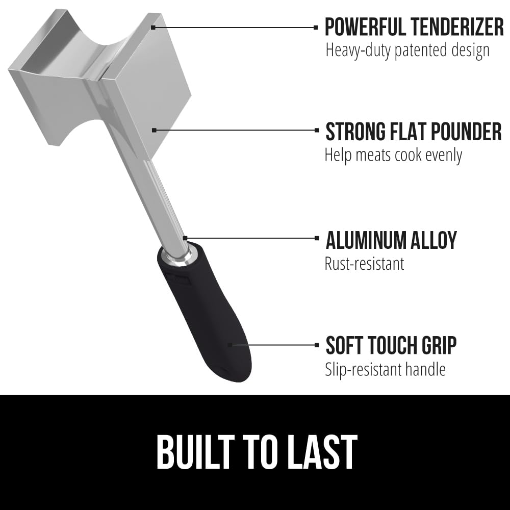 GORILLA GRIP Patented Dual-Sided Meat Tenderizer, Heavy Duty Kitchen Mallet with Soft Handle, Spiked Side Tenderizes and Smooth Flattens, Maximize Food Flavor, Commercial Grade Chicken Pounder, Black