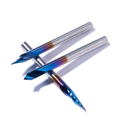 FoxAlien 3pcs 20/30/60 Deg 0.1mm 2-Flute Spiral Engraving V-Bit Set for Wood Carving Milling, 1/8” Shank CNC Router Bits, Nano Blue Coating Carving Bit for Wood MDF Lettering Sign Making